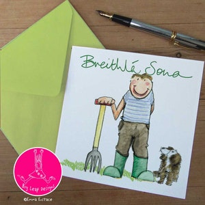 Happy Birthday, Breithlá Sona, Geburtstagskarte für Männer, Karte für ihn, Gärtner, Gartenarbeit