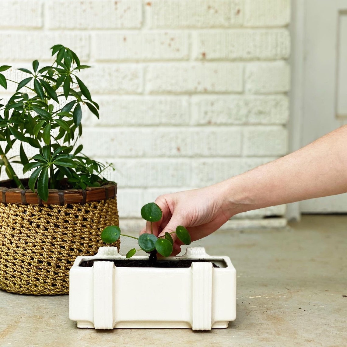 Plantadora blanca moderna de mediados de siglo | Etsy