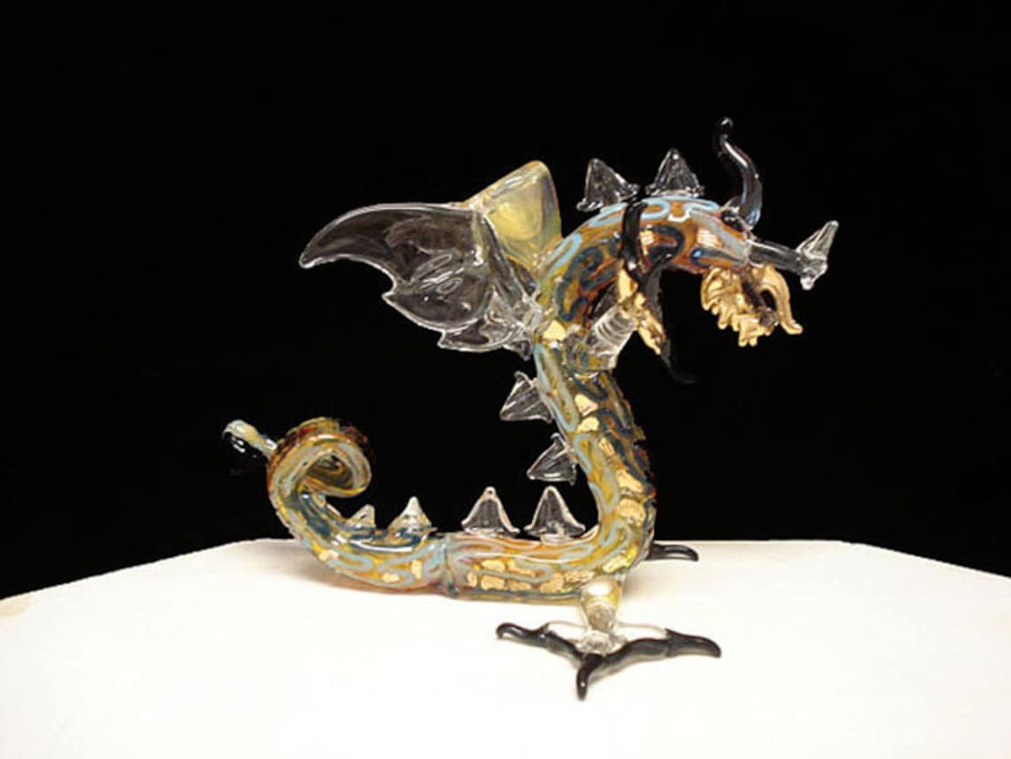 Hand Blown Glass Dragon Pipe With a Standing Ready to Attack Etsy