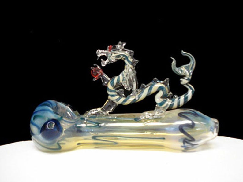 Hand Blown Glass Dragon on a Pipe. Etsy