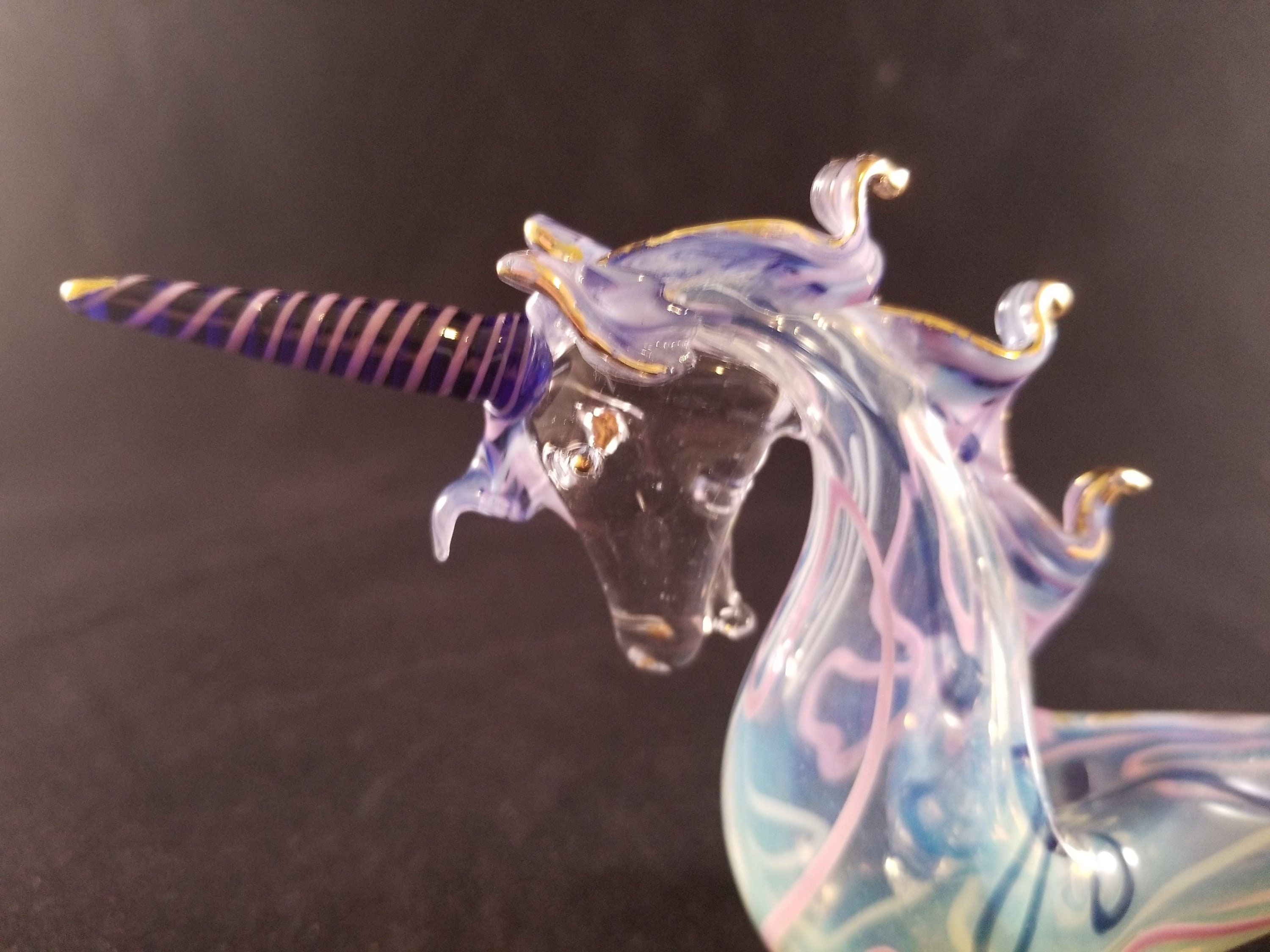 Hand blown glass unicorn pipe. Etsy