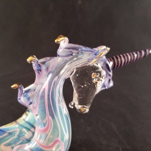 Hand blown glass unicorn pipe. image 7