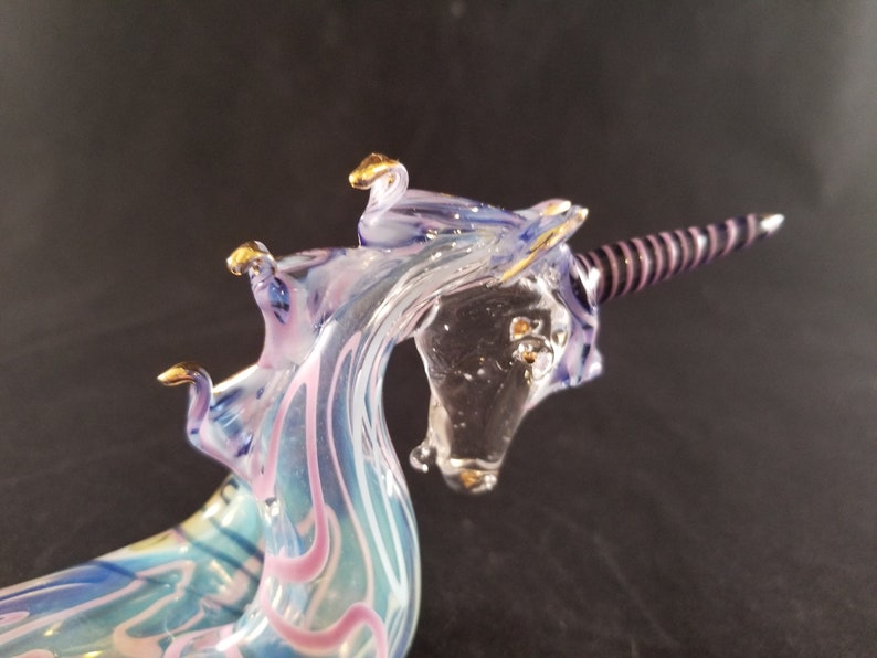 Hand blown glass unicorn pipe. image 7
