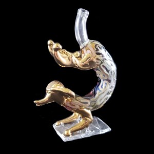 Hand blown glass dachshund yoga dog pipe.