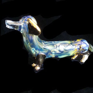Hand blown glass dachshund pipe.