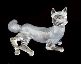 Hand blown glass lying cat pipe.