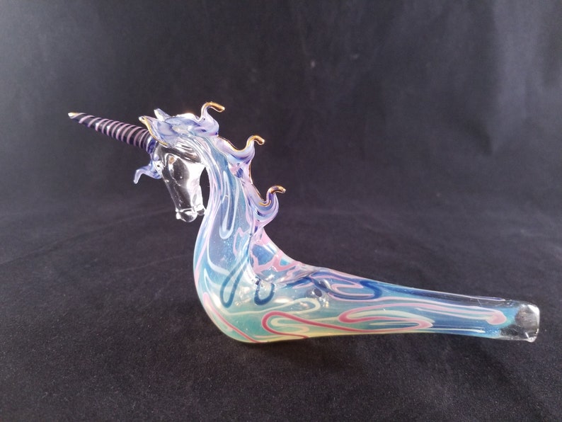 Hand blown glass unicorn pipe. image 8