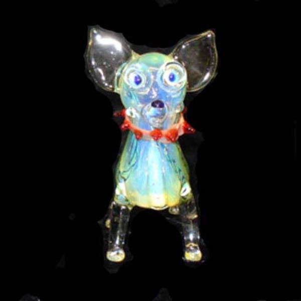 Hand blown glass chihuahua pipe.