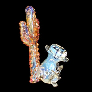 Hand blown glass sombrero cactus man pipe