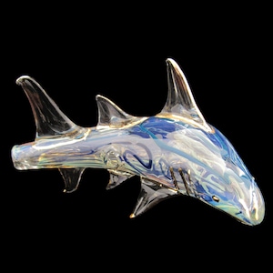 Hand blown glass shark pipe.
