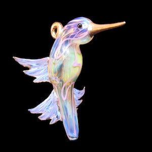 Hand blown glass hummingbird pipe.