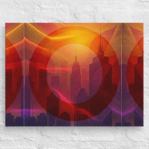 Abstract Cityscape Wall Art On Canvas | Modern Inspirational Print for Classroom, Office, or Hallway | Vibrant Urban Design