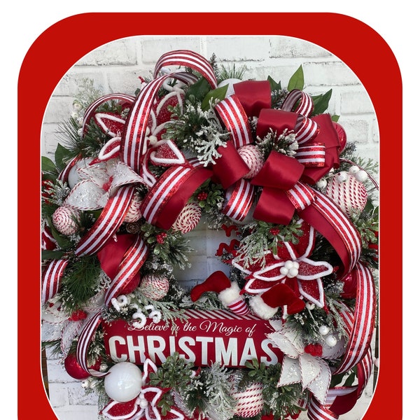Candy Cane Wreath With Elf Etsy