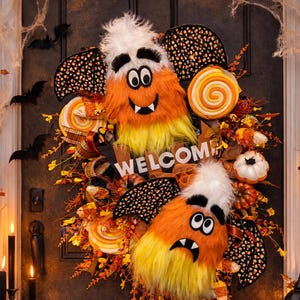Candy Corn Wreath, Halloween Wreath, Halloween Door Decor, Holiday Wreath, Vampire Decorations,  Wreath Attachment, Fun Halloween, Bat Decor