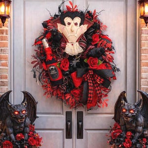Dracula Wreath, Halloween Wreath, Halloween Door Decor, Front Door Wreath, Vampire Decorations, Vladimir Wreath Attachment Elegant Halloween