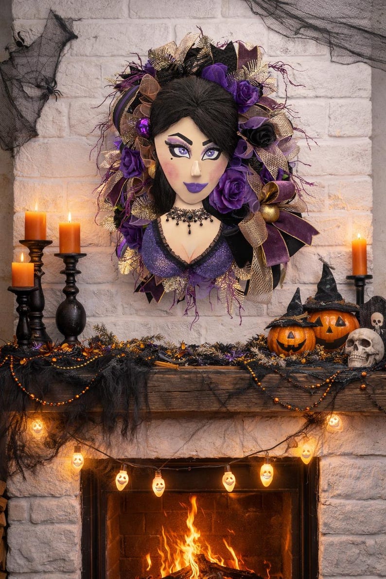 Glam Halloween, Happy Herd, Gothic Halloween, Halloween Wreath, Vampire Wreath, Halloween Door Decor, Wreath for Halloween, XXL Halloween image 1