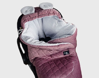 Babydecke für Babyschale / Autositzbezug / Schlafsack mit Kapuze für Babyschale - MINKY, VELVET