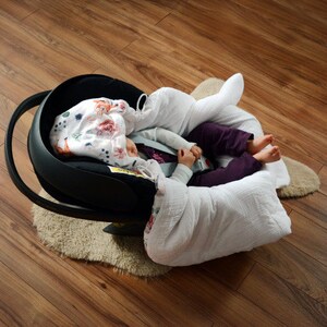 Muslin Car seat wrapper / Blanket / sleeping bag with hood for baby carrier image 4