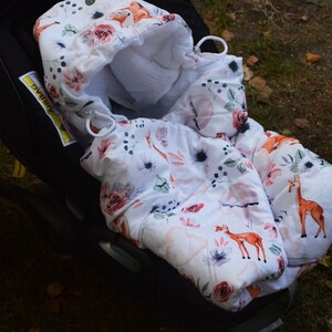 Muslin Car seat wrapper / Blanket / sleeping bag with hood for baby carrier image 2