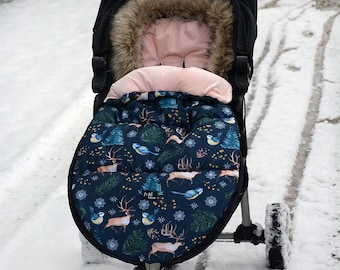 Waterproof stroller sleeping bag with fur / Stroller Footmuff