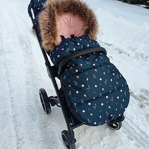 Waterproof stroller sleeping bag with fur / Stroller Footmuff