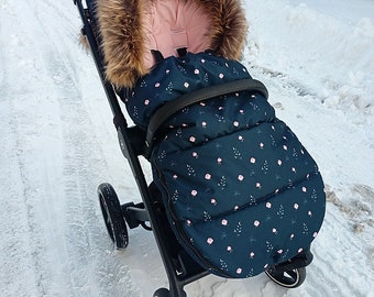 Waterproof stroller sleeping bag with fur / Stroller Footmuff