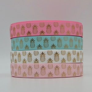 Lot de 3 mètres - Joli ruban gros grain doré 22 mm ananas