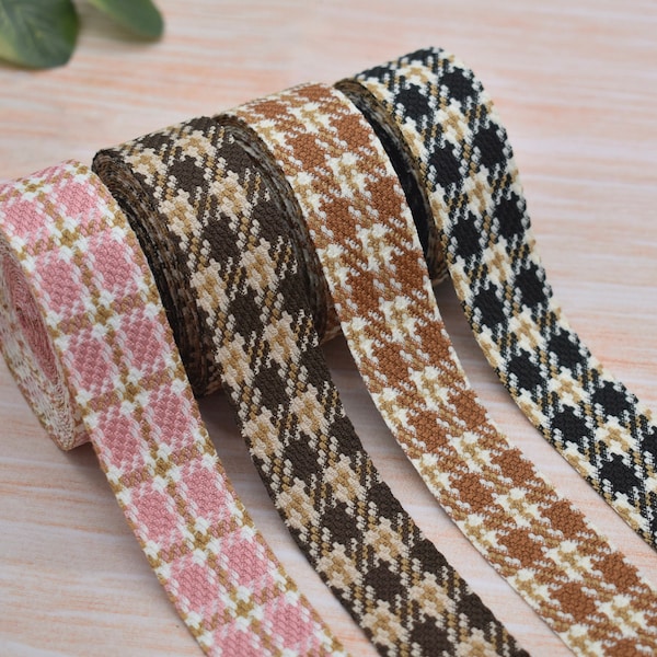 Check Tweed Style 25mm Pattern Polyester Ribbon Trim per metre