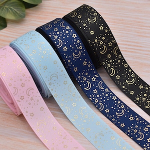 Set von 3 Meter - Goldfolie Mond und Sterne 25 mm Ripsband