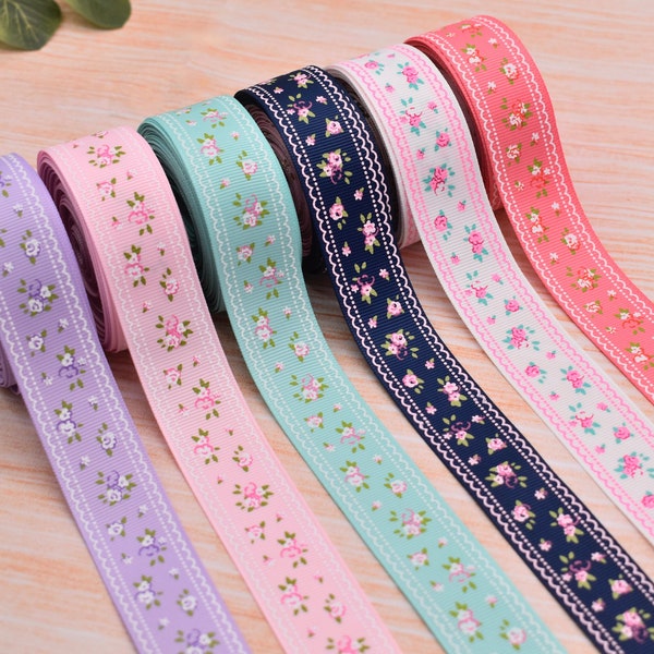 Cute Shabby Chic Floral 25mm Grosgrain Ribbon per metre