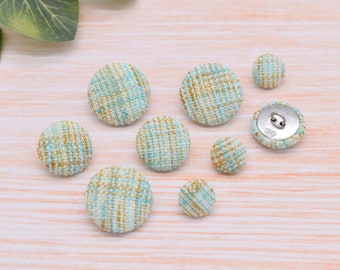 Light Green Tweed Style Design Fabric Handmade Covered Shank Buttons embellishments – 12mm, 18mm & 22mm