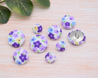 Small Purple Flowers Floral Pattern Handmade Fabric Covered Shank Buttons embellishments – 12mm, 18mm & 22mm