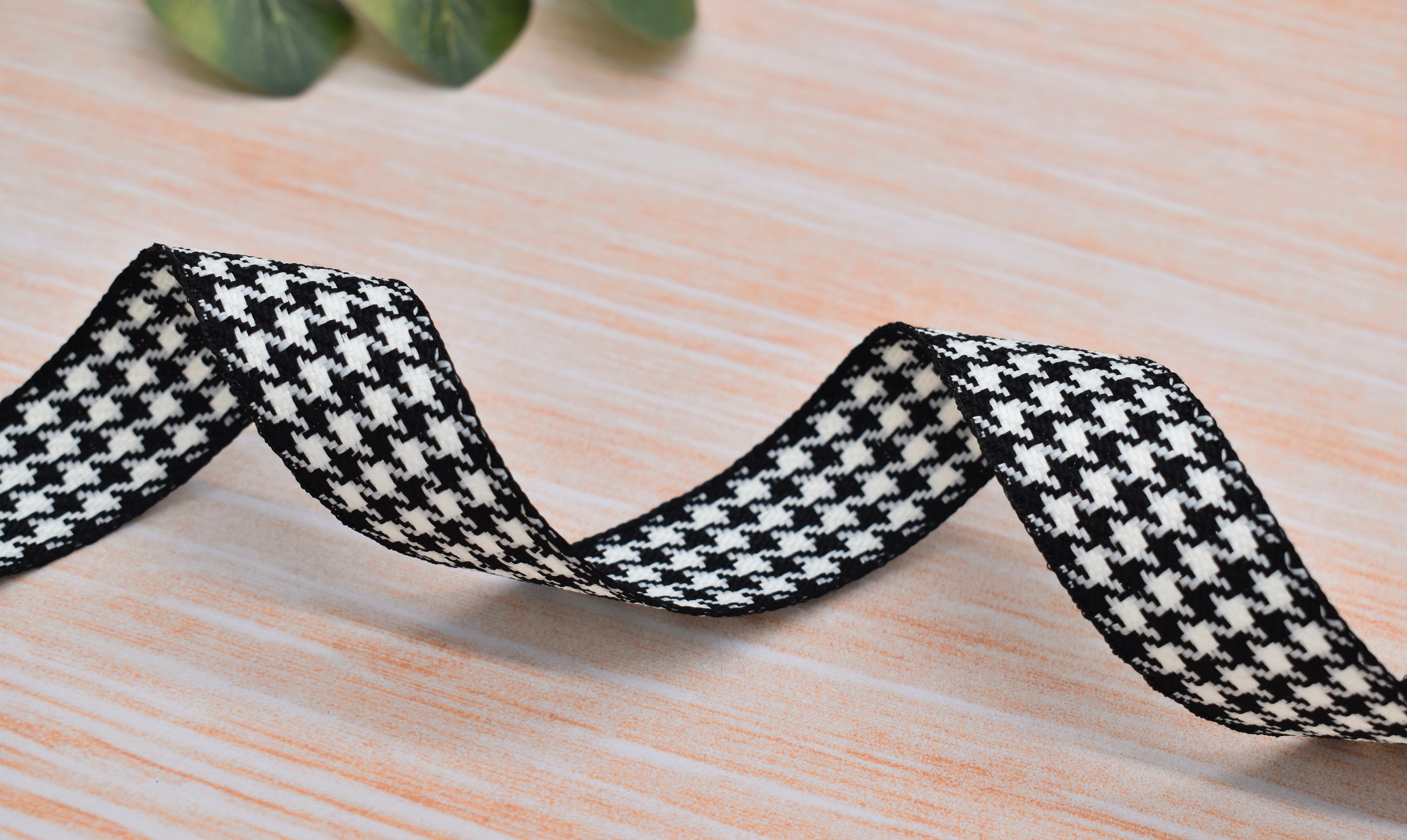 Set of 3 Metres - Houndstooth Pattern 25mm Polyester Ribbon Trim