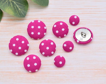Hot Pink Polka Dot Cotton Fabric Handmade Covered Shank Buttons embellishments – 12mm, 18mm & 22mm