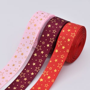 Set van 3 meter: kleurrijke gouden sterren, grosgrain lint van 25 mm