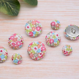 Handmade Pink Floral Fabric Covered Buttons – Shank Style, Set of 5 (12mm, 18mm & 22mm)