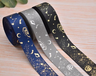 25mm Starry Sky Galaxy Satin Ribbon- 3 metres