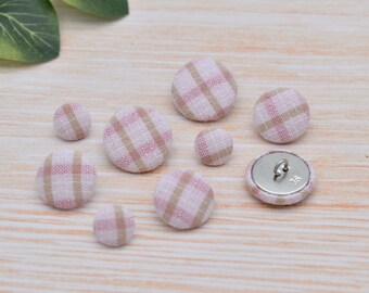 Pink Tartan Check Pattern Handmade Fabric Covered Shank Buttons embellishments – 12mm, 18mm & 22mm