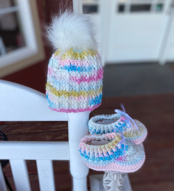 Ensemble Bébé Fait Main Au Crochet - Pull, Chapeau, Chaussons, Couvre-couches 1-6 Mois