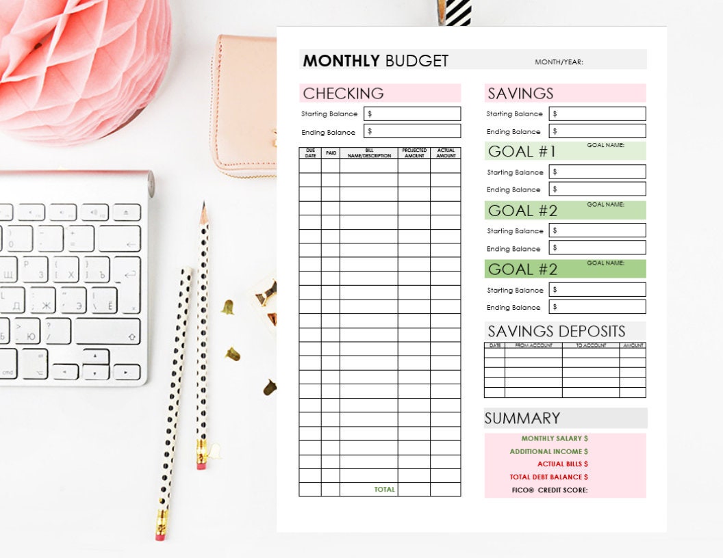 Monthly Budget Worksheets Etsy Canada