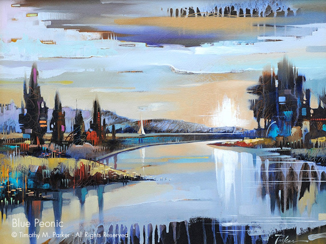 Modern Landscape Canvas Print BLUE PECONIC Abstract Etsy