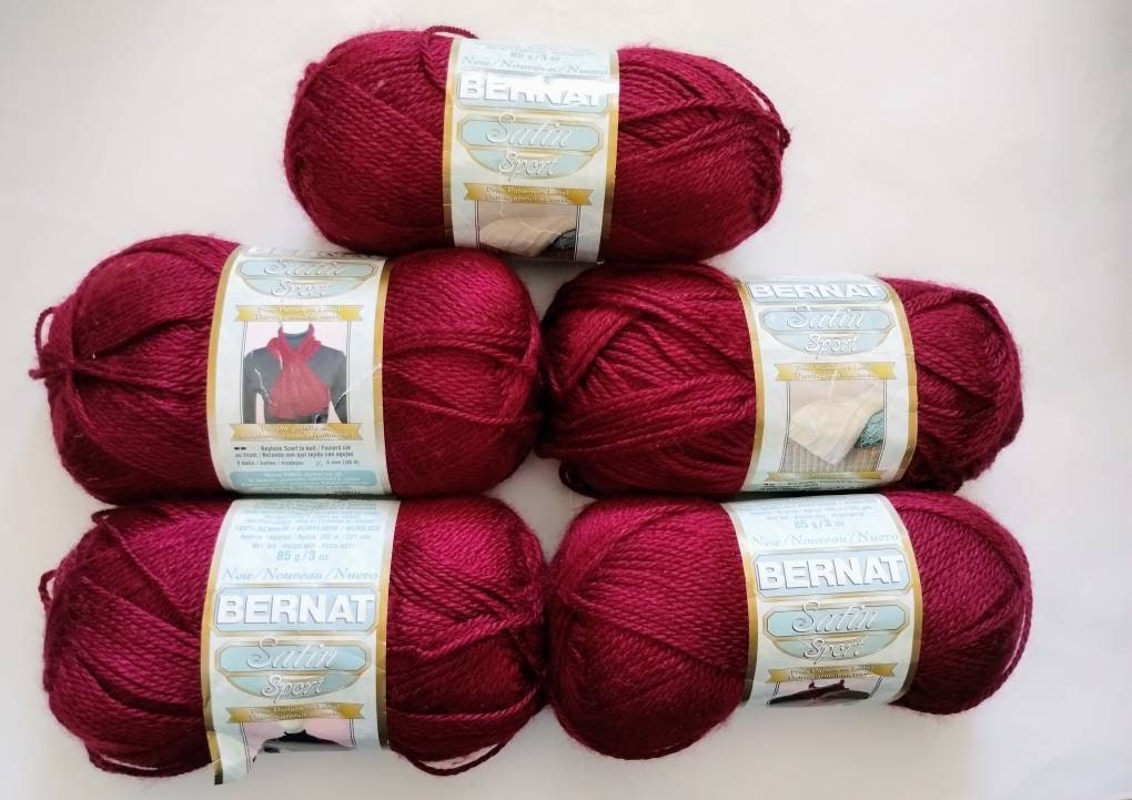 Five Skeins Bernat Satin Sport Acrylic Yarn One Dye Lot Wine Etsy