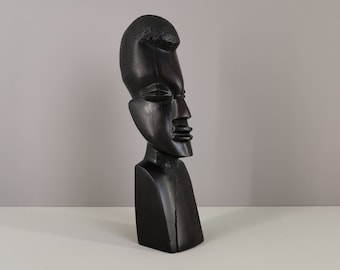 African bust in exotic wood carved in the mass / very heavy / Africa / decoration / African art / 1980 / XXth century