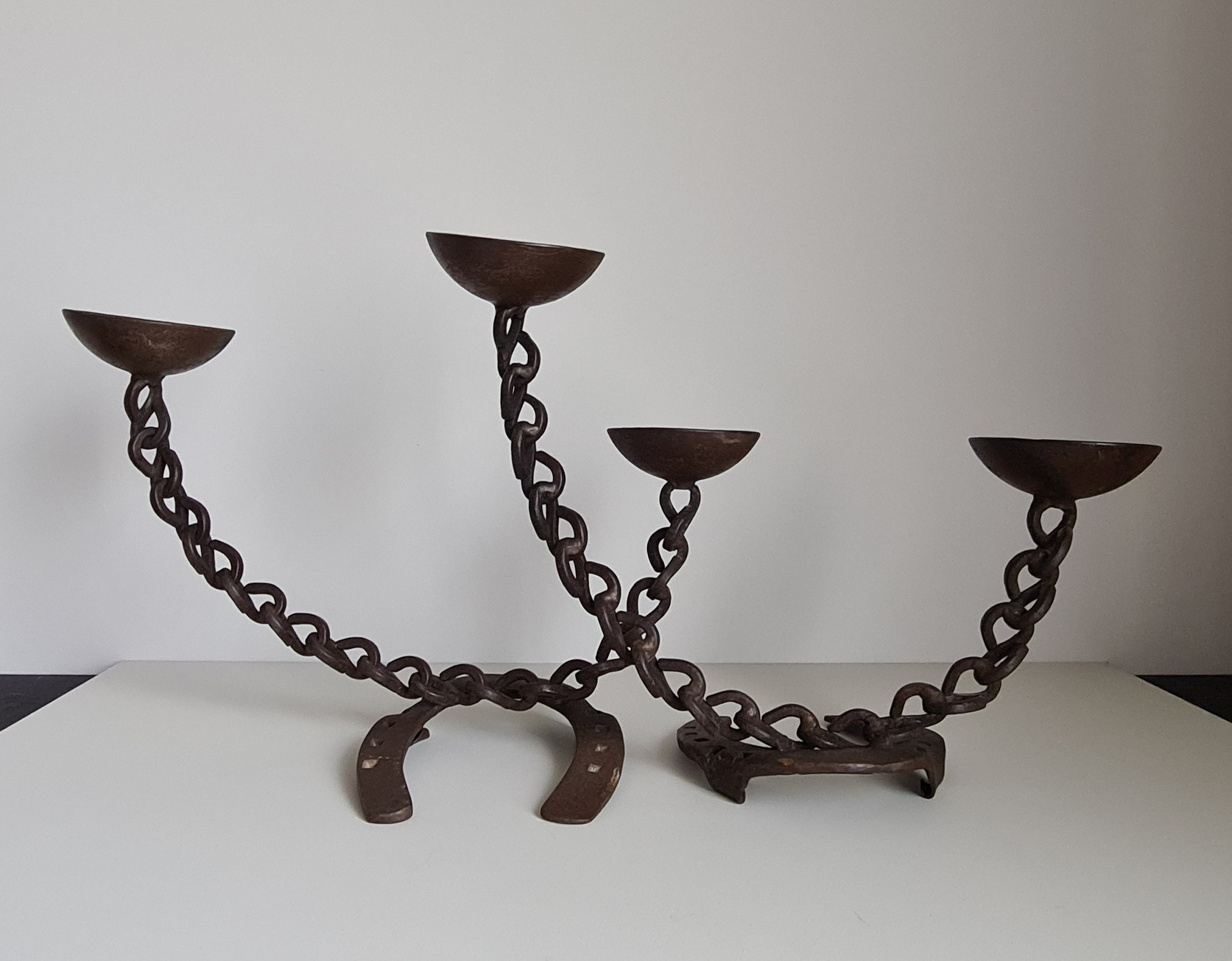 Sculpture Bougeoir Brutaliste En Acier Brut – Art Populaire Français Années 70