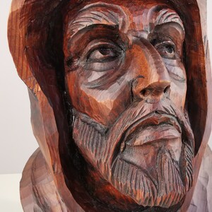 French sculpture handmade wooden monk bust / 1950s / Mid-Century / France / 20th century