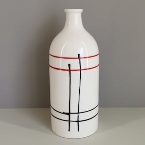 Gran jarrón francés líneas gráficas modernistas / vintage / cerámica francesa / trabajo artesanal / Mediados de siglo / Francia / Siglo XX