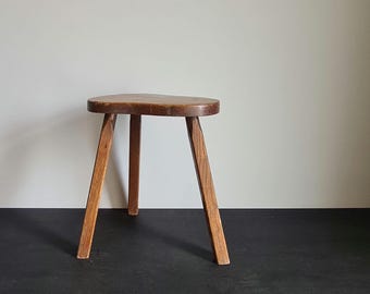 French Brutalist Stool / Farmhouse Stool / Tripod / 1960s / Charlotte Perriand Style / Mid-Century / 20th Century