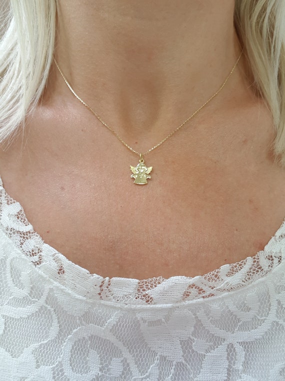 Cross Angel Necklace Gold Small - Gold Angel Pendant Necklace Cross Angel Necklace Gold Small - Gold Angel Pendant Necklace