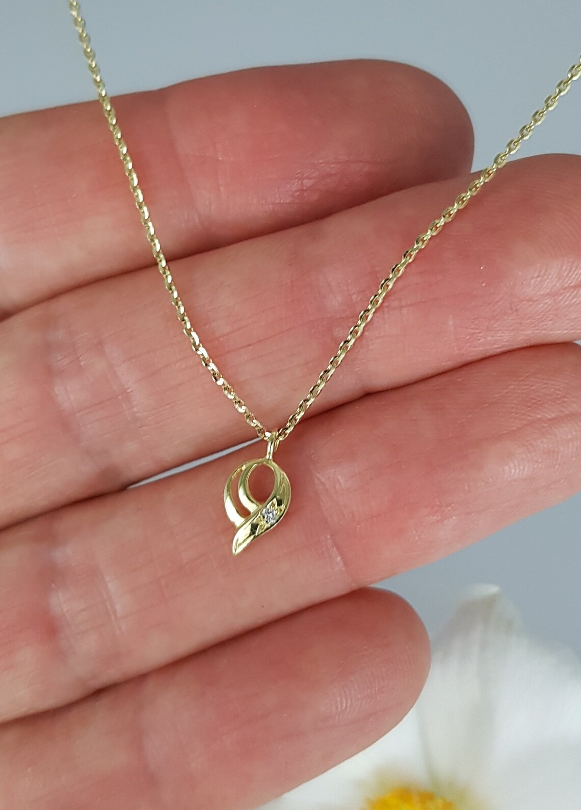 Diamond Leaf Necklace, Gold Leaf Necklace, Nature Jewelry, Charm Leaf