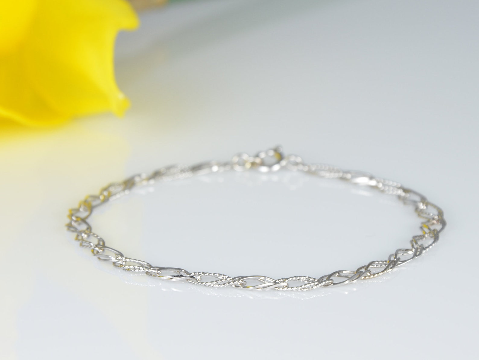 Simple 14k White Gold Bracelet, Solid Gold Delicate Girls Bracelet